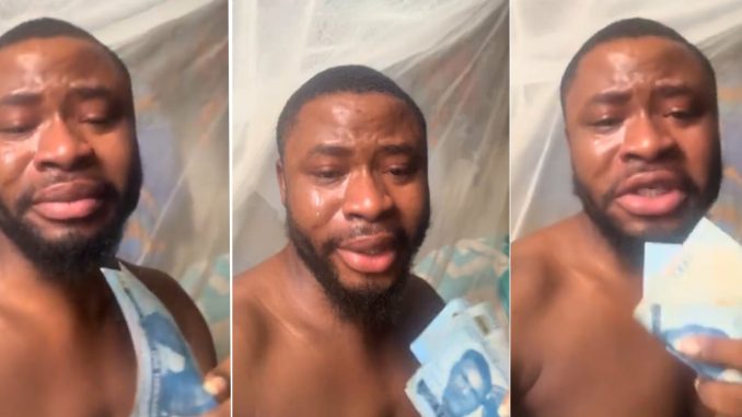 Man breaks down in tears after receiving cash gift from ailing mother